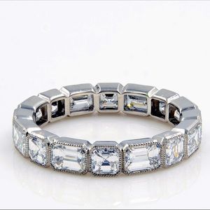 3.50 cts Handmade Platinum w/ Emerald and Asscher cut Diamonds Eternity Band